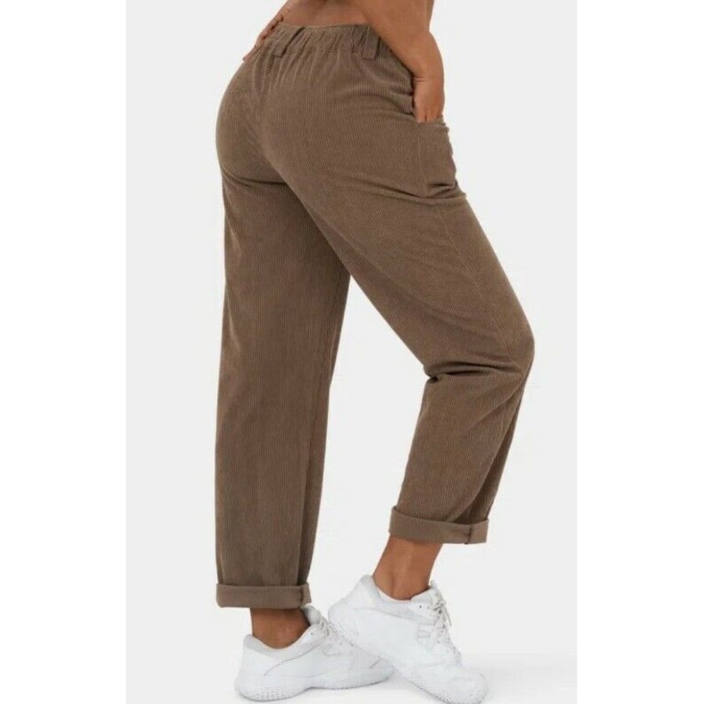 Women's Halara Pleated Corduroy Pants Size Medium Cocoa Brown Stretch Waist - Picture 2 of 9